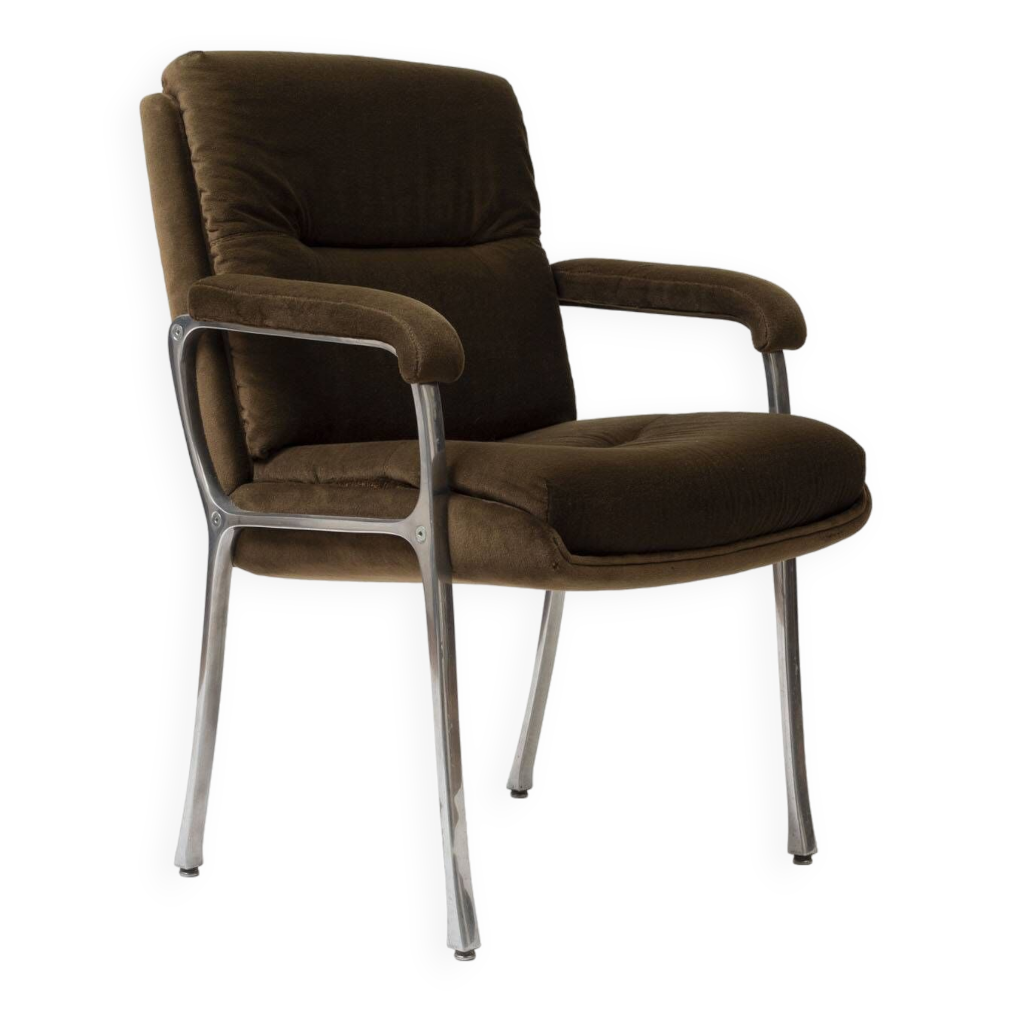 Aluminum and brown teddy fabric armchair, Germany, 1970s