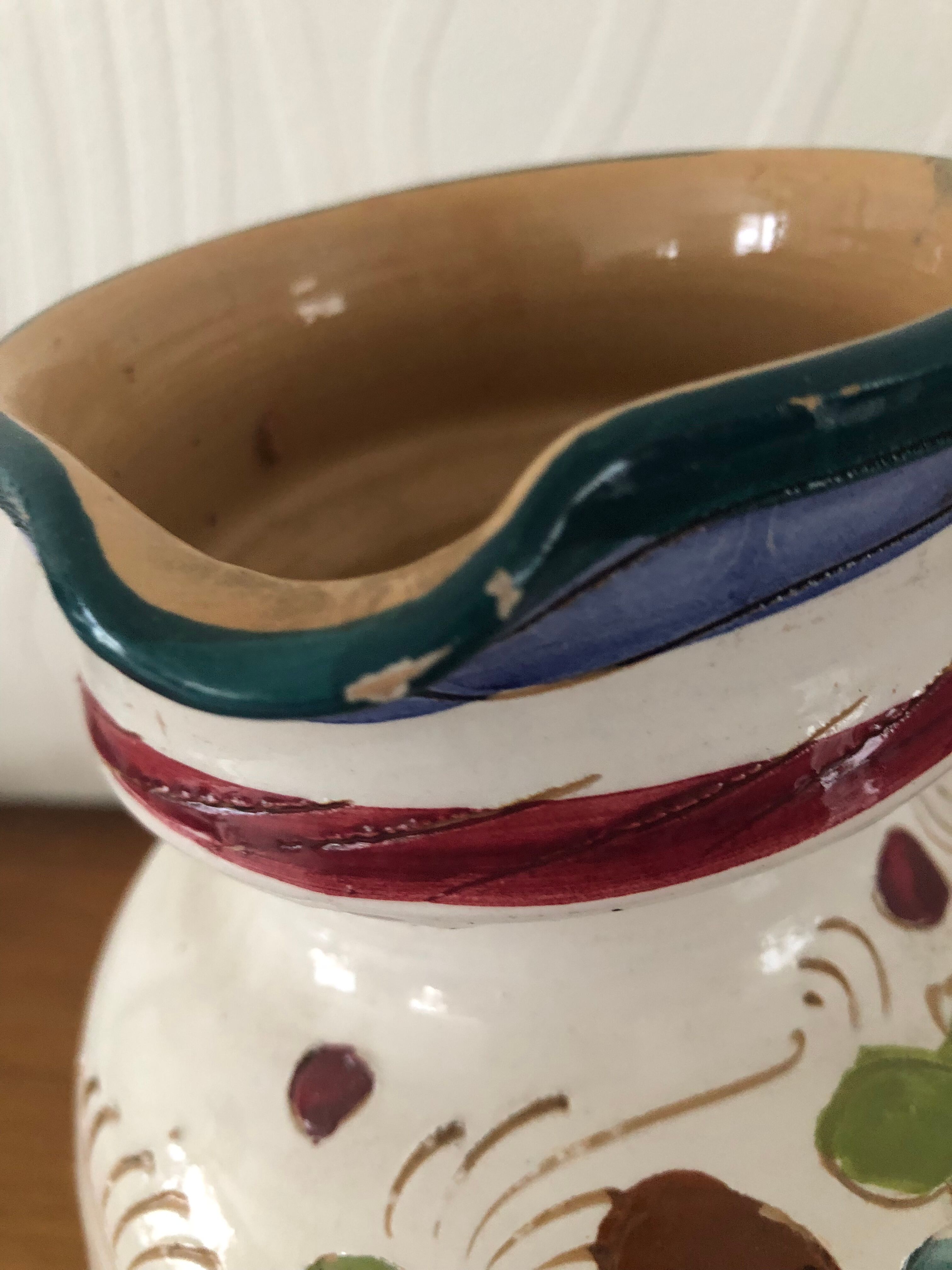 Italian majolica ceramic pitcher / jug signed