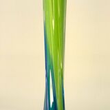 Vintage blown glass vase, twisted, blue and green, height: 39cm