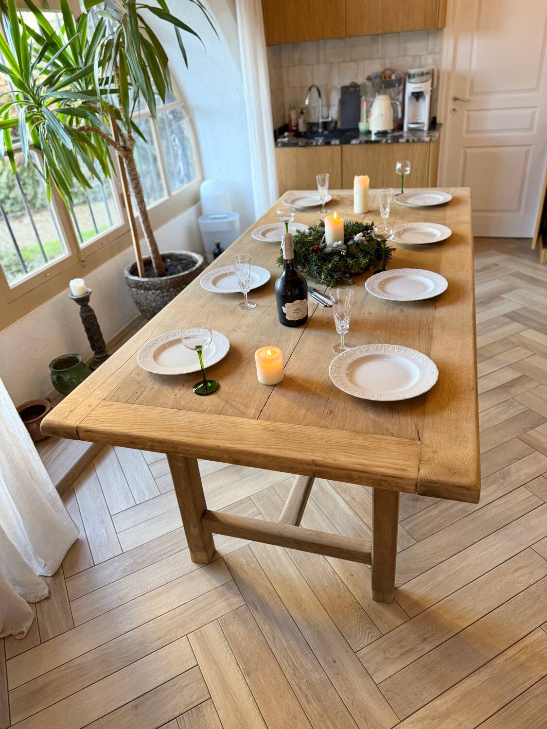 Solid wood farmhouse table with 2 extensions
