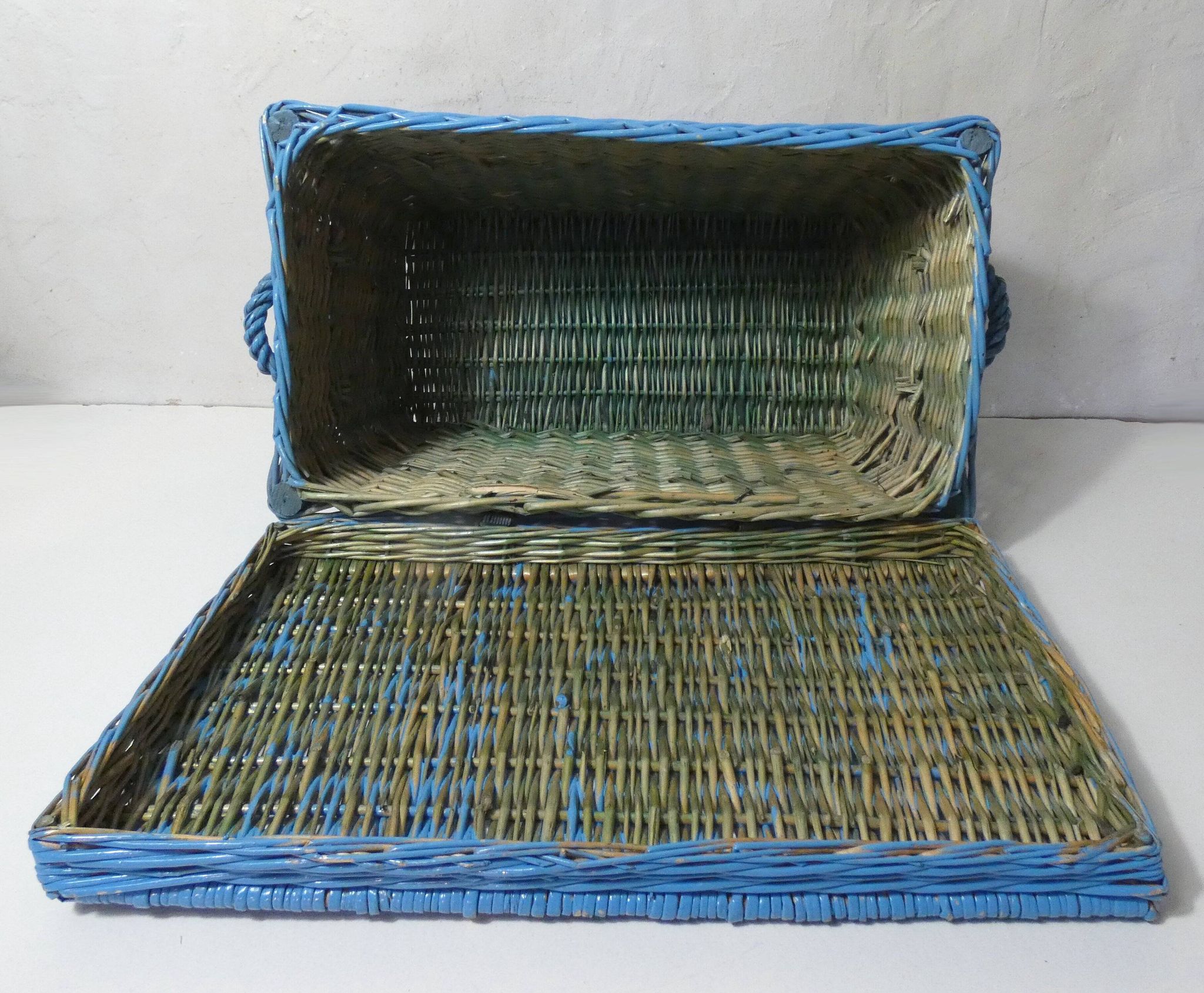 vintage blue rattan trunk chest