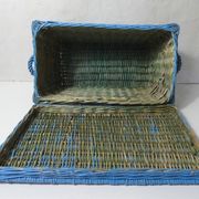 vintage blue rattan trunk chest