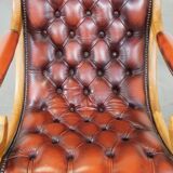Red flame-grained English cow leather chesterfield armchair
