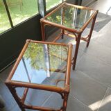 Tables gigognes en bambou rotin et verre