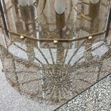 70s designer chandelier with smoked glass plates and gold metal frame