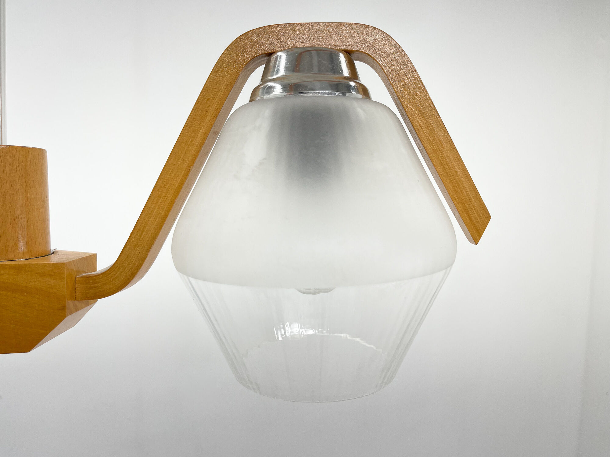 Mid-century Wood & Glass Chandelier by Dřevo Humpolec, 1960's