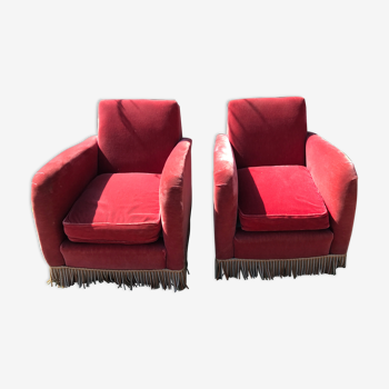 Paire de fauteuils 1930 velours rouge