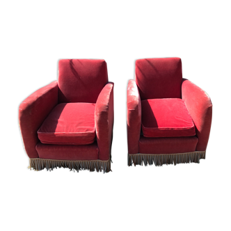 Paire de fauteuils 1930 velours rouge