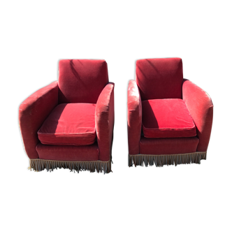 Pair of armchairs 1930 red velvet