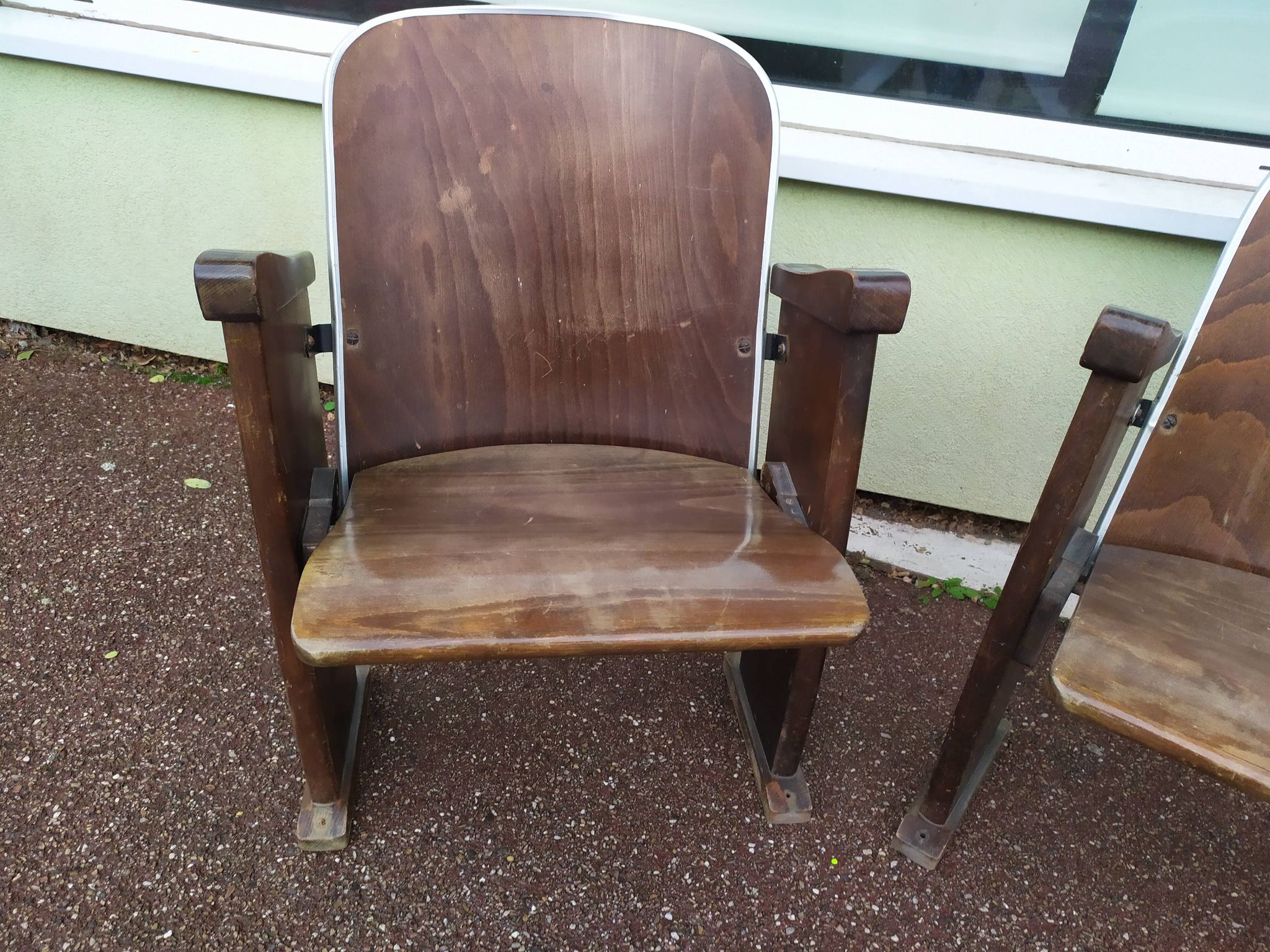 Pair of vintage antique wooden cinema chair s