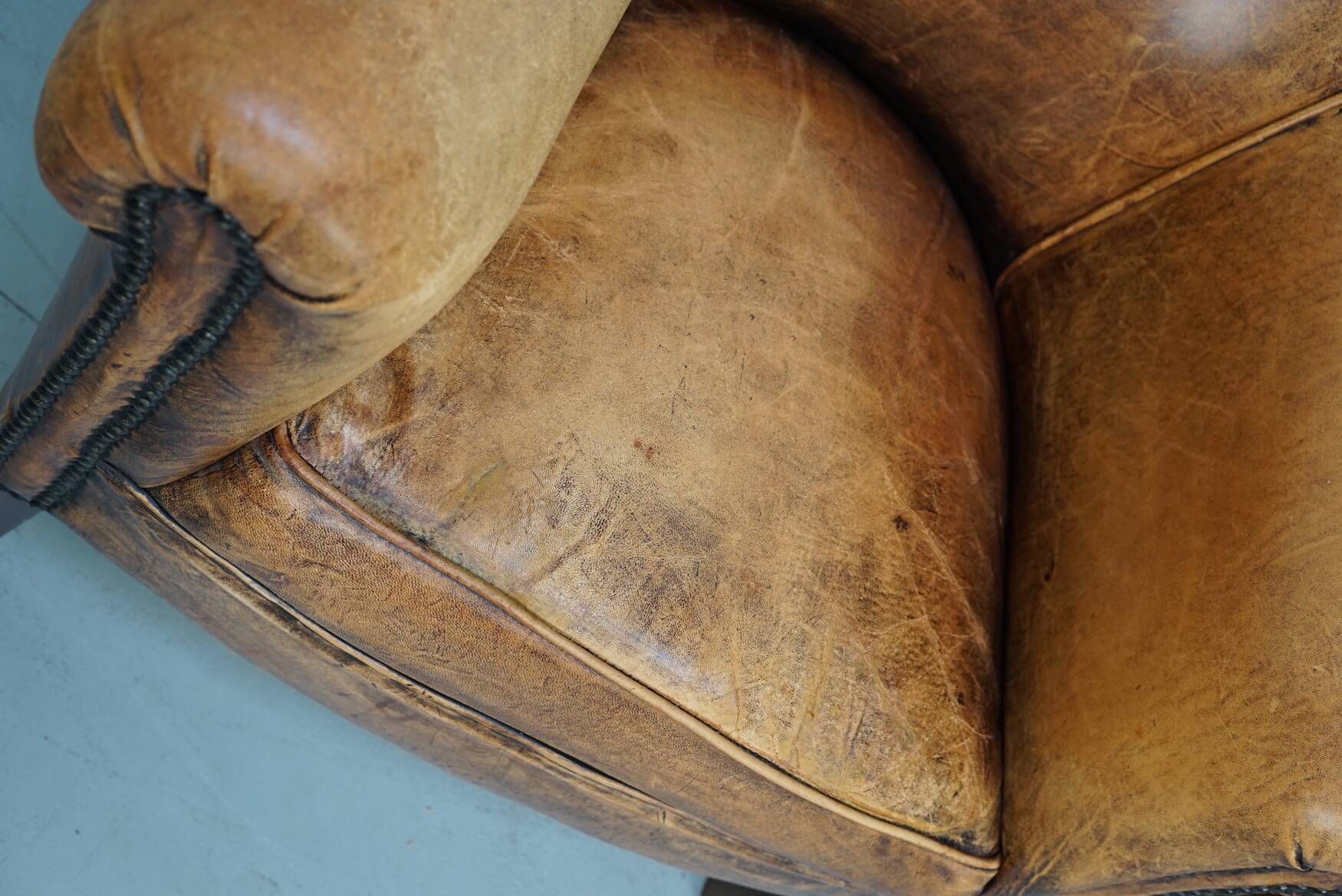 Vintage Dutch Cognac Leather Club Chairs, Set of 2