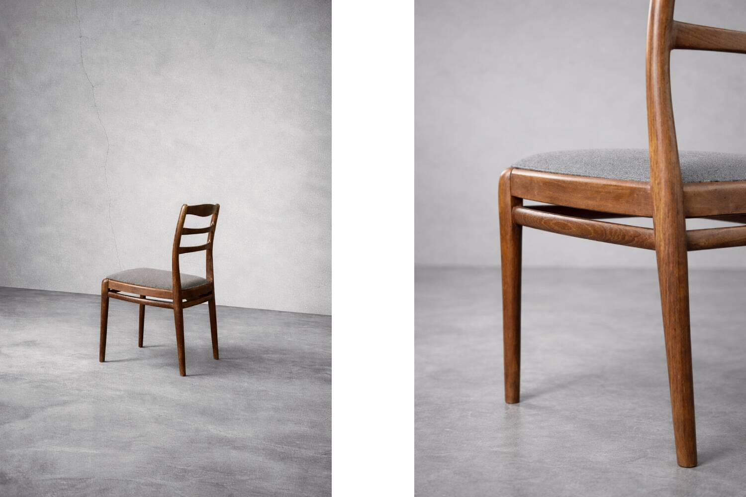 Vintage Mid-Century Danish Modern Elegant Teak & Grey Fabric Chairs, 1960s