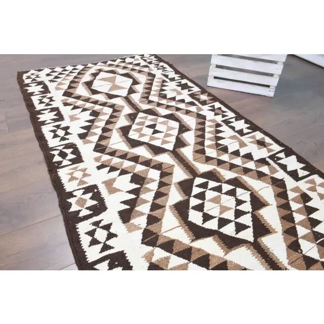 Vintage Turkish Oushak Handmade Wool Cotton White Runner Rug 100x334