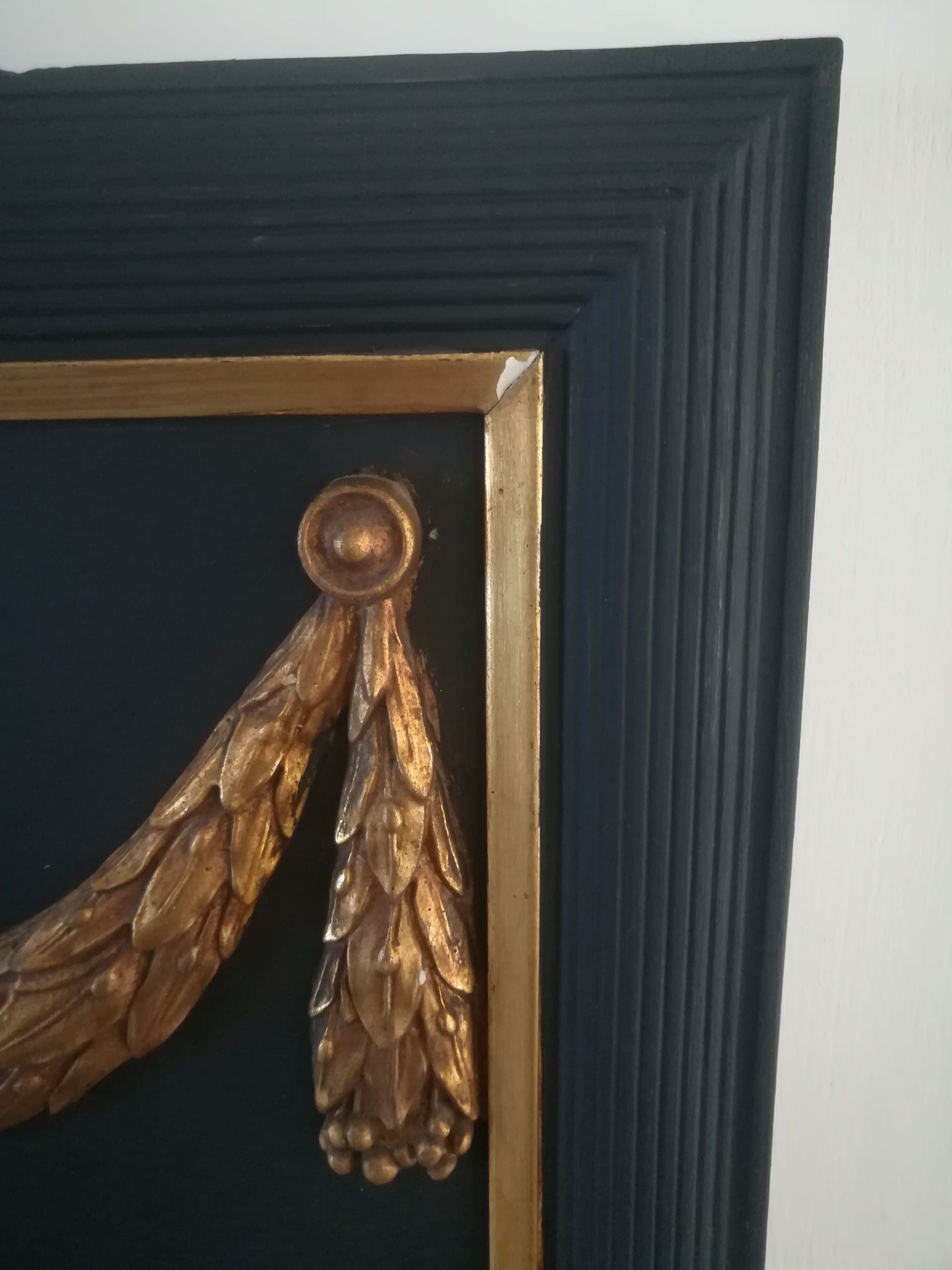 Trumeau louis XVI style mirror in black and gold stucco