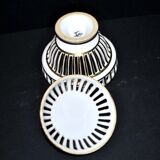 Bonbonnière en faïence ajourée de Malicorne à Bourg-Joly signée Emile Tessier