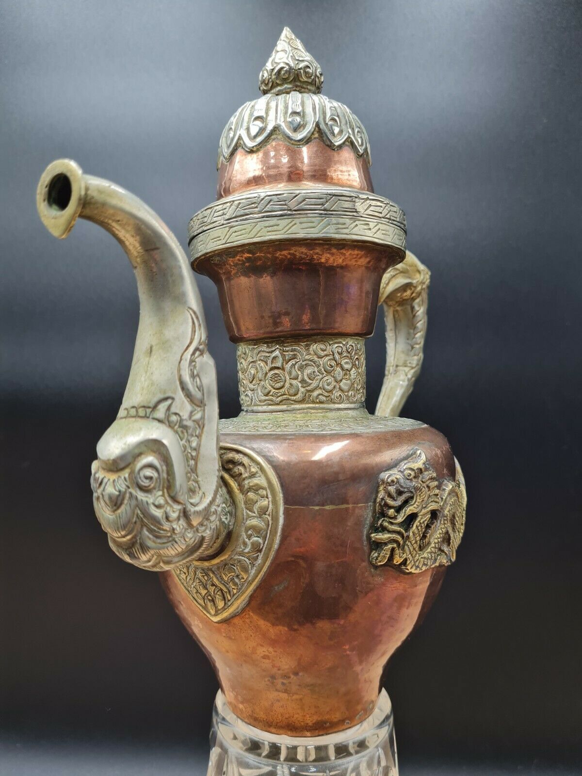 Tibetan ceremonial copper teapot aftaba dragon ewer