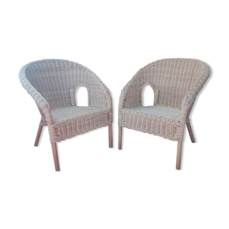 Pair of wicker and rattan children armchairs