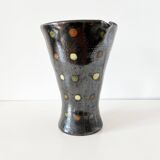 Black iridescent ceramic vase pitcher 1950