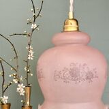 Suspension globe vintage en verre dépoli rose