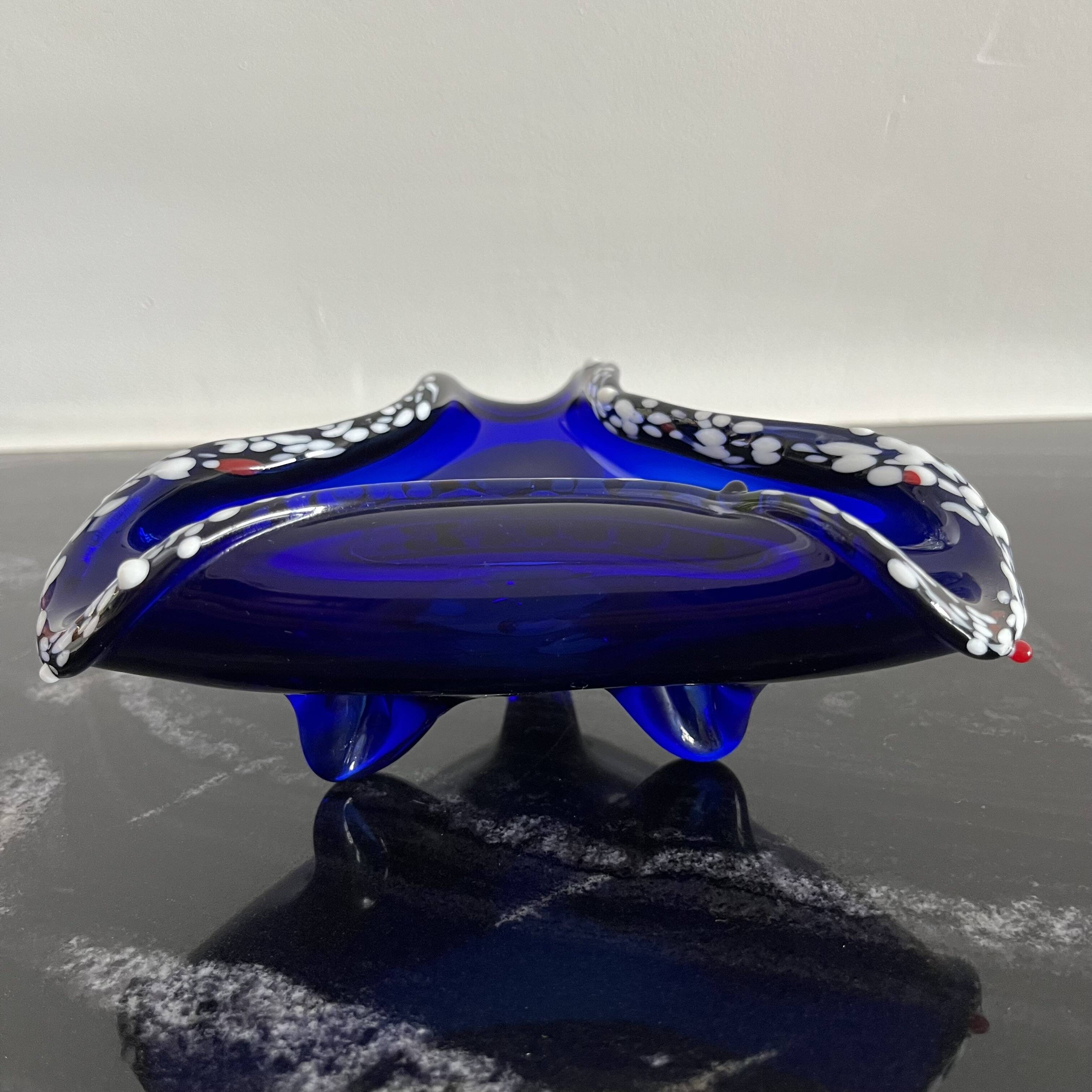 Cendrier italien en verre de Murano bleu des années 70