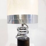 Table lamp in metal and leather, mid-20th century