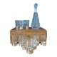 Liquor decanter in crystal and silver metal and matching glasses thereof