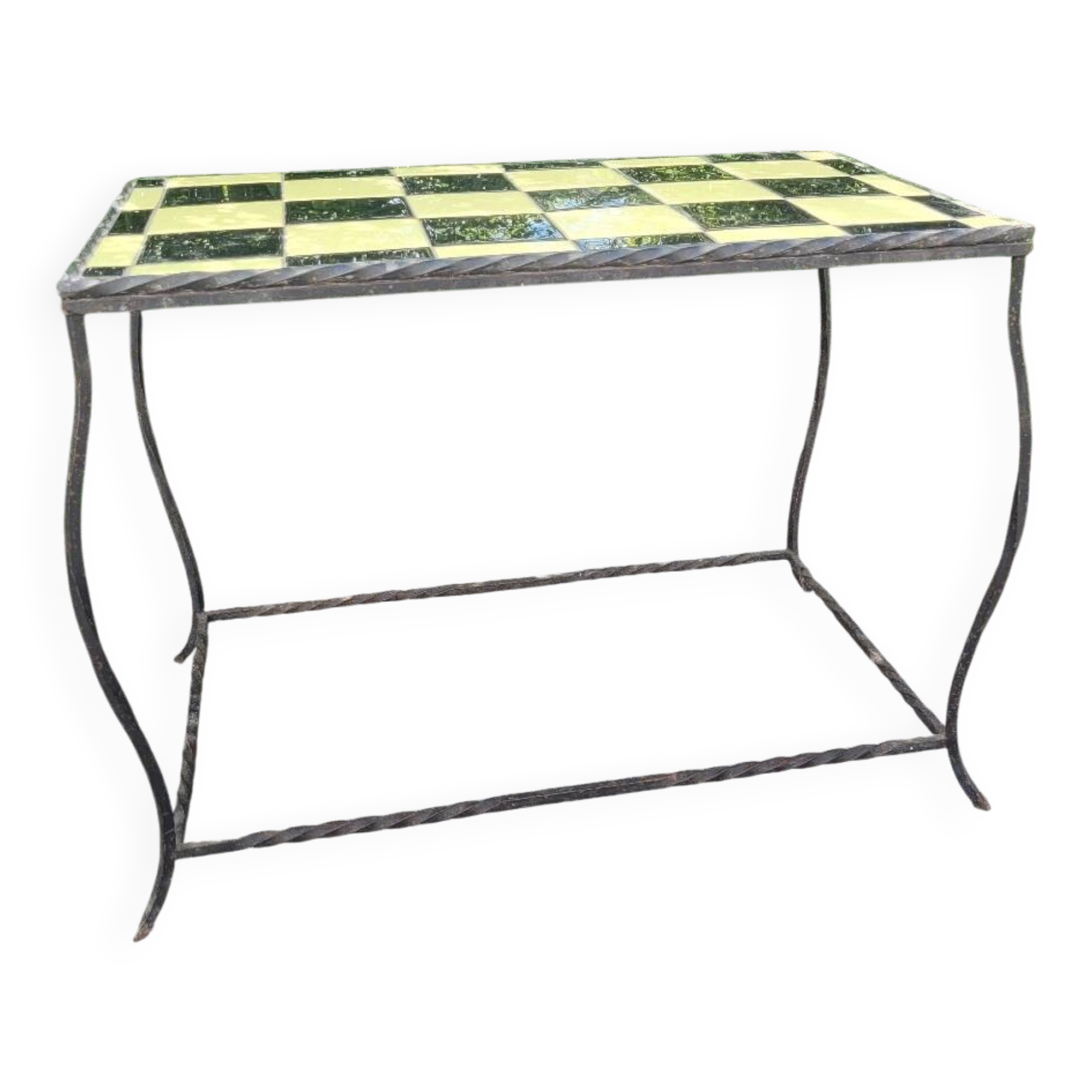 Coffee table with tiled and wrought iron finish