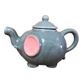 Ancienne théière forme éléphant céramique grise & rose vintage #a472