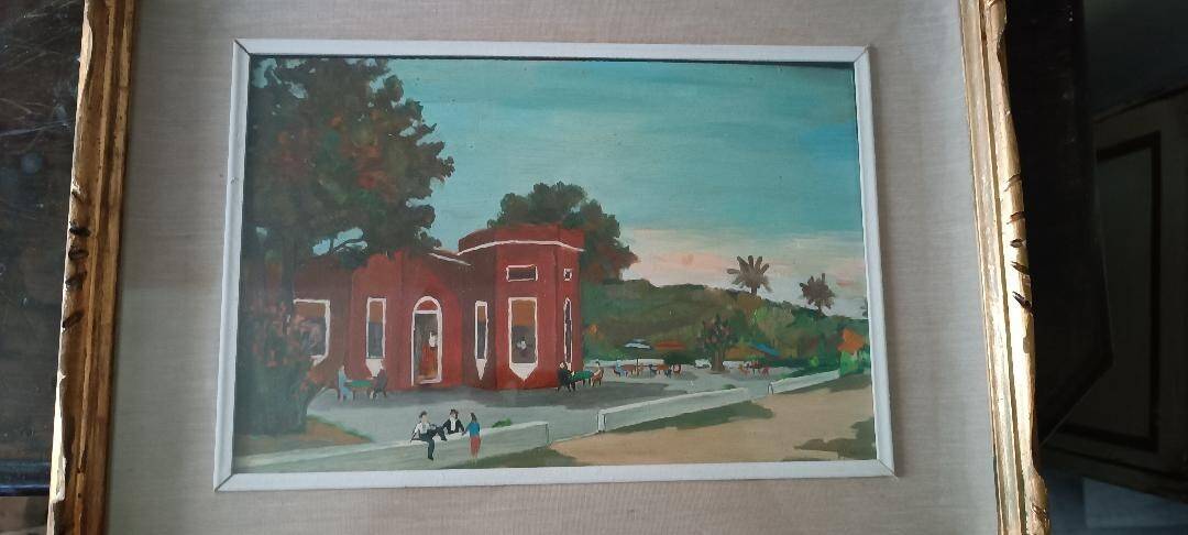 Landscape painting on tablet, 1950s, Italian school