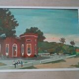Landscape painting on tablet, 1950s, Italian school