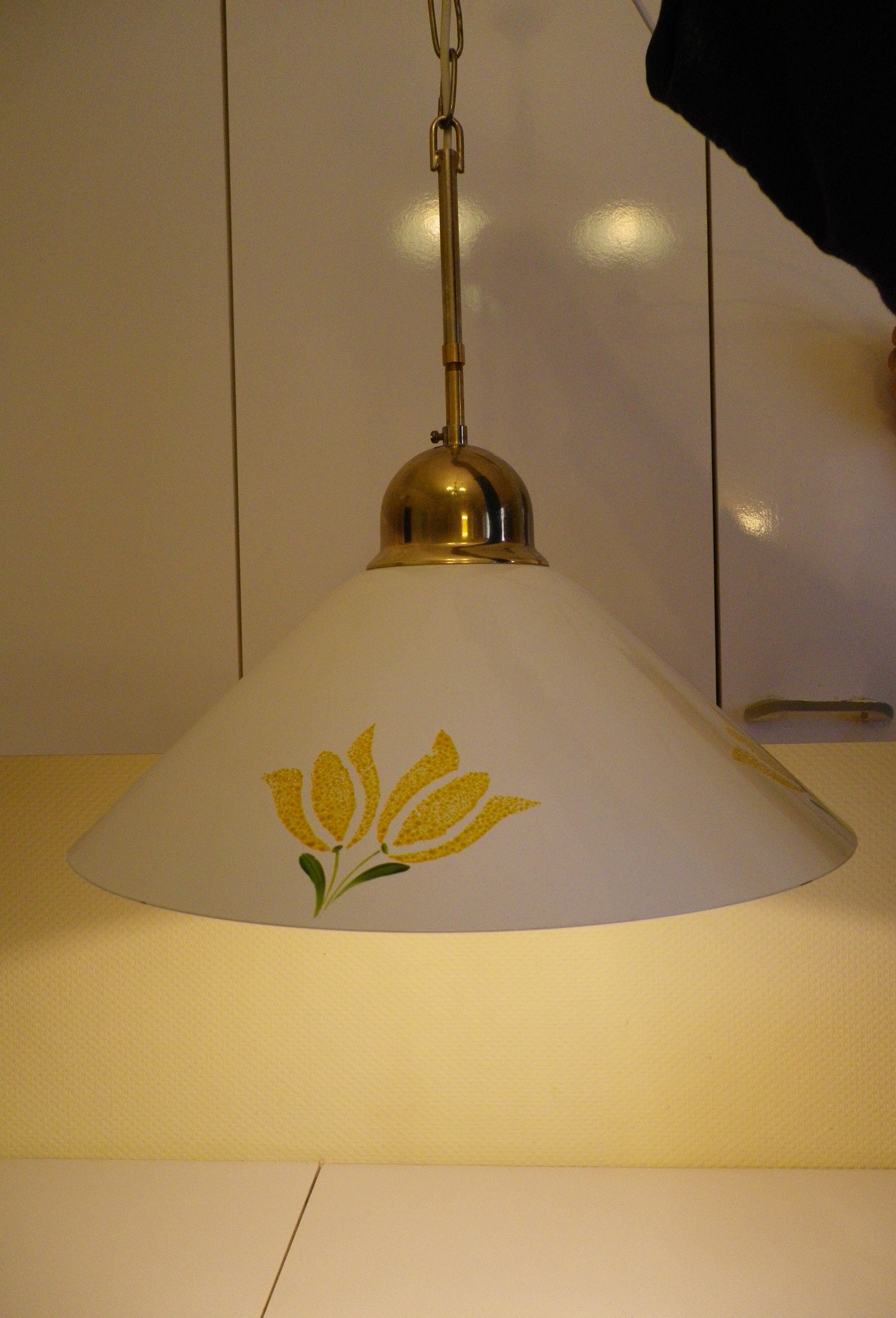 Vintage 1970s white enamelled sheet metal pendant