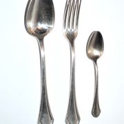 Couverts de table printania art deco 3p fourchette, cuillères soupe, café 1920 Christofle