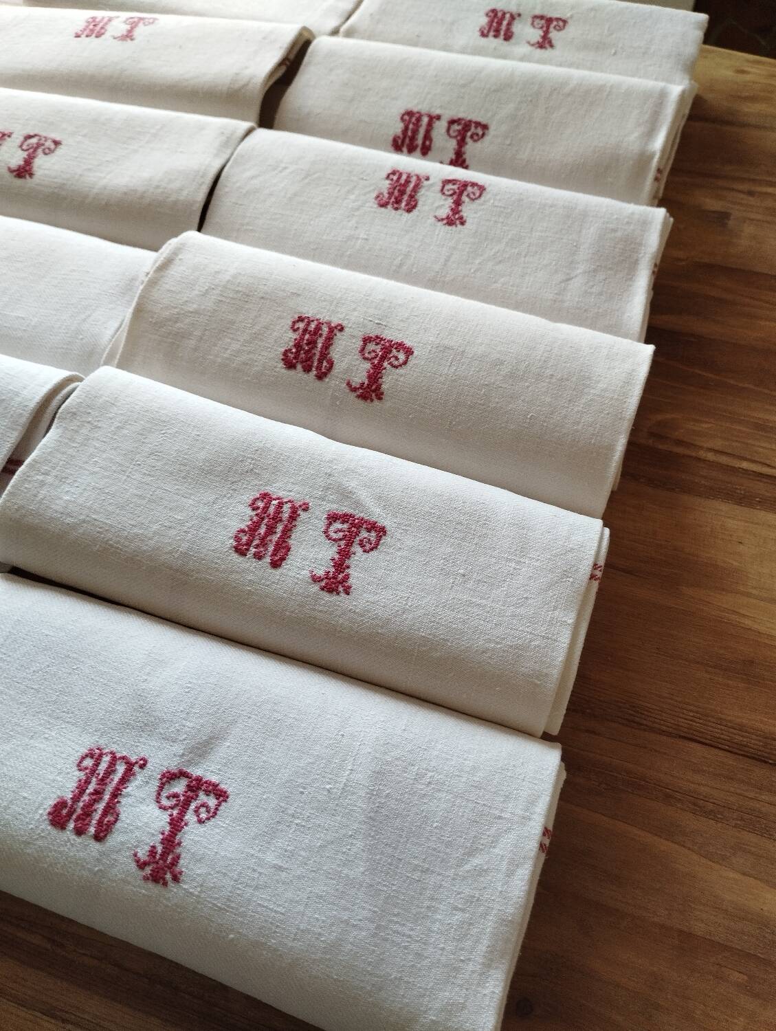 12 old shabby red tea towels monogram towel