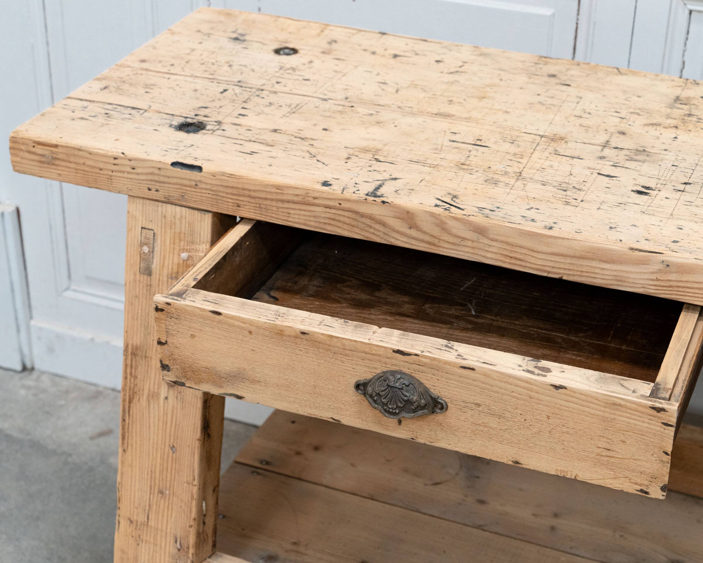 Old pine workbench completely stripped, 1940