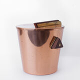 vintage ice bucket, copper ice bucket, wood handles, cooler, cooler