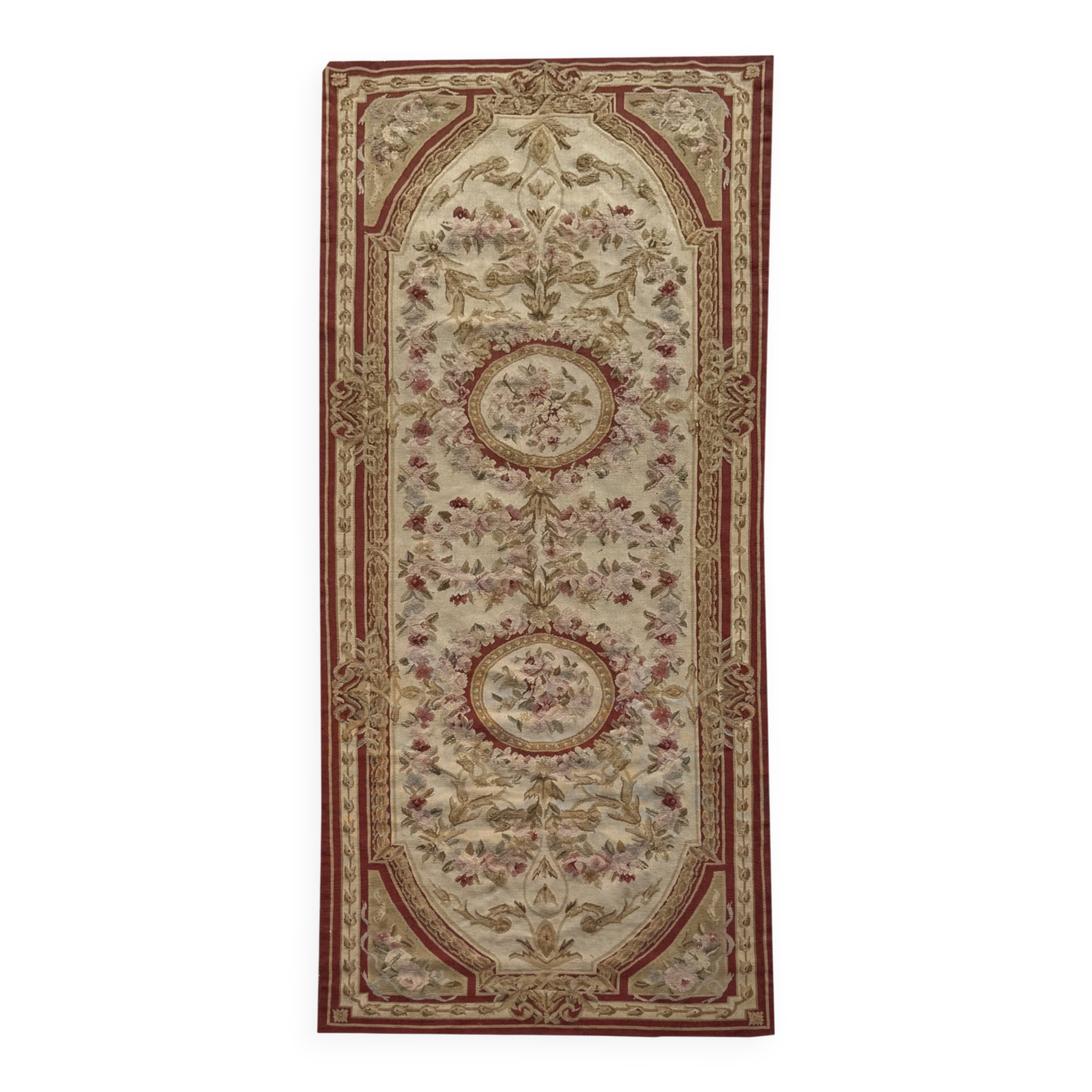 Aubusson style knotted pile rug – 2.45 x 0.90 metres –