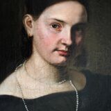 19th Century Oil Painting Portrait Young Lady   Wearing Pearl