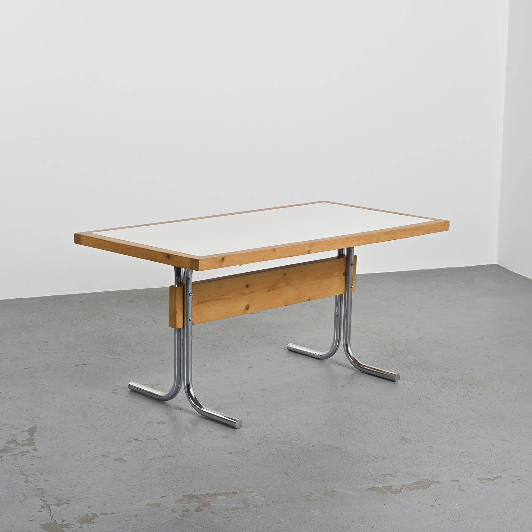 Metal and pine table, La Plagne around 1960.