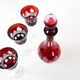 Crystal carafe with glasses in burgundy, European Art Deco style barware set
