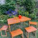 Old suitcase, table and stools, vintage wooden picnic