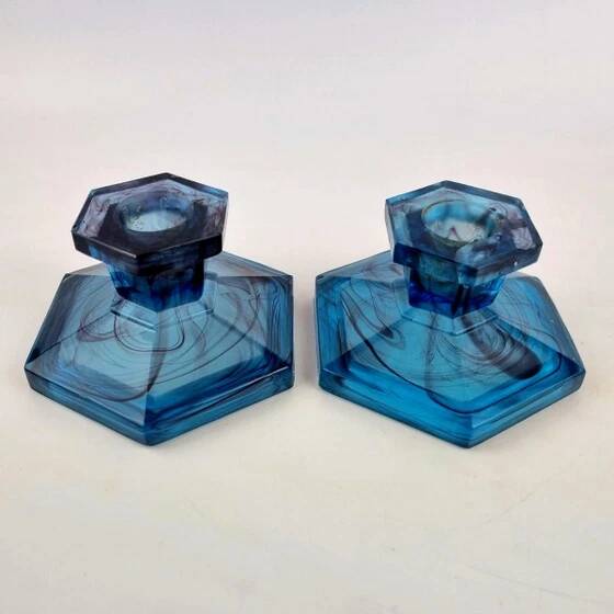 Davidson blue glass candlestick