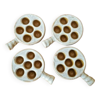 Set of 4 Vintage French Escargot Serving Dishes 6 Serving Wells & Handle 3015