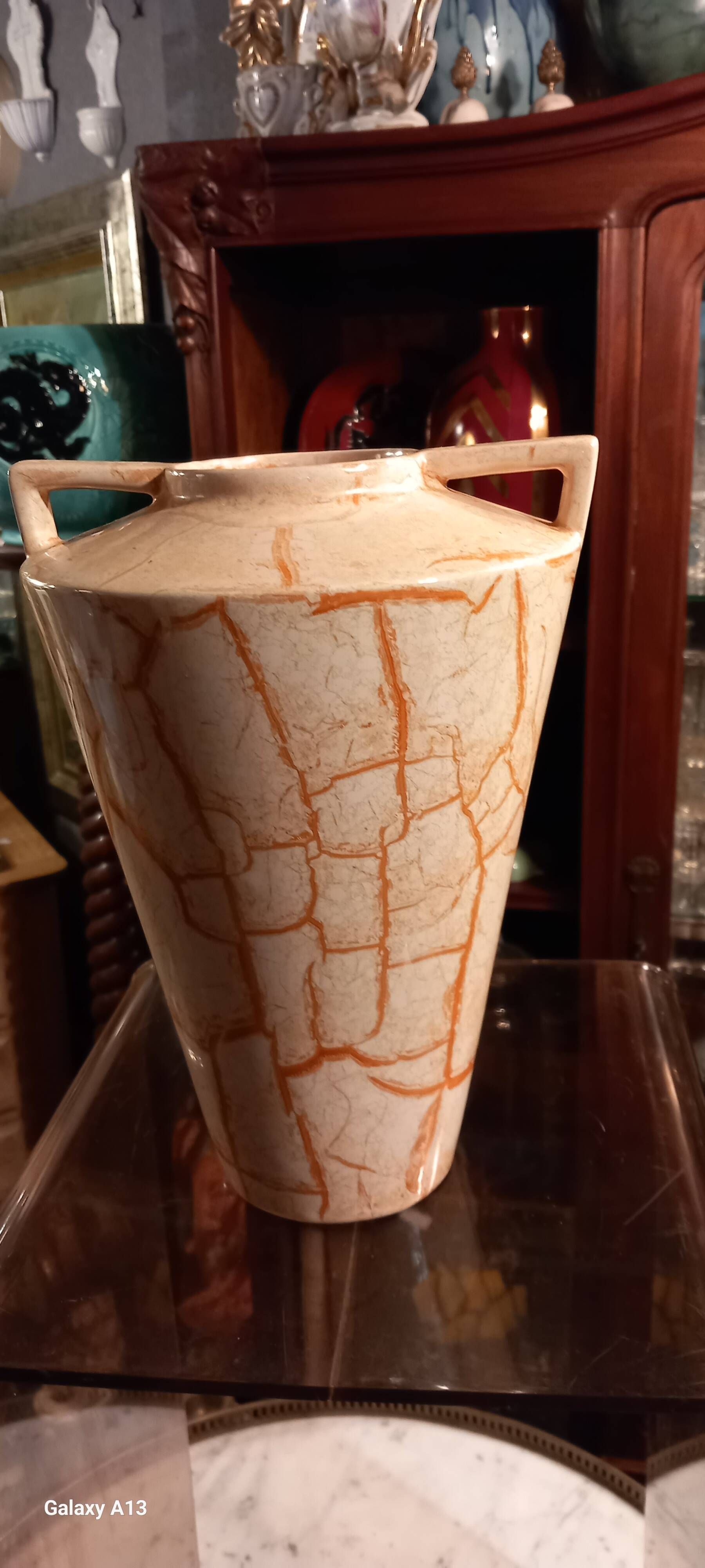 Ceramic vase art deco style - vintage - orange