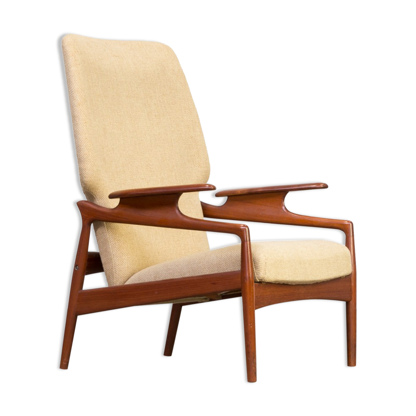 60s John Boné teak and wool adjustable lounge chair for Advance Design