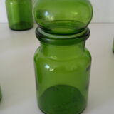 Green vintage set of six jars.
