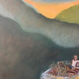 Painting of a character traveling in a bus, van 20th century