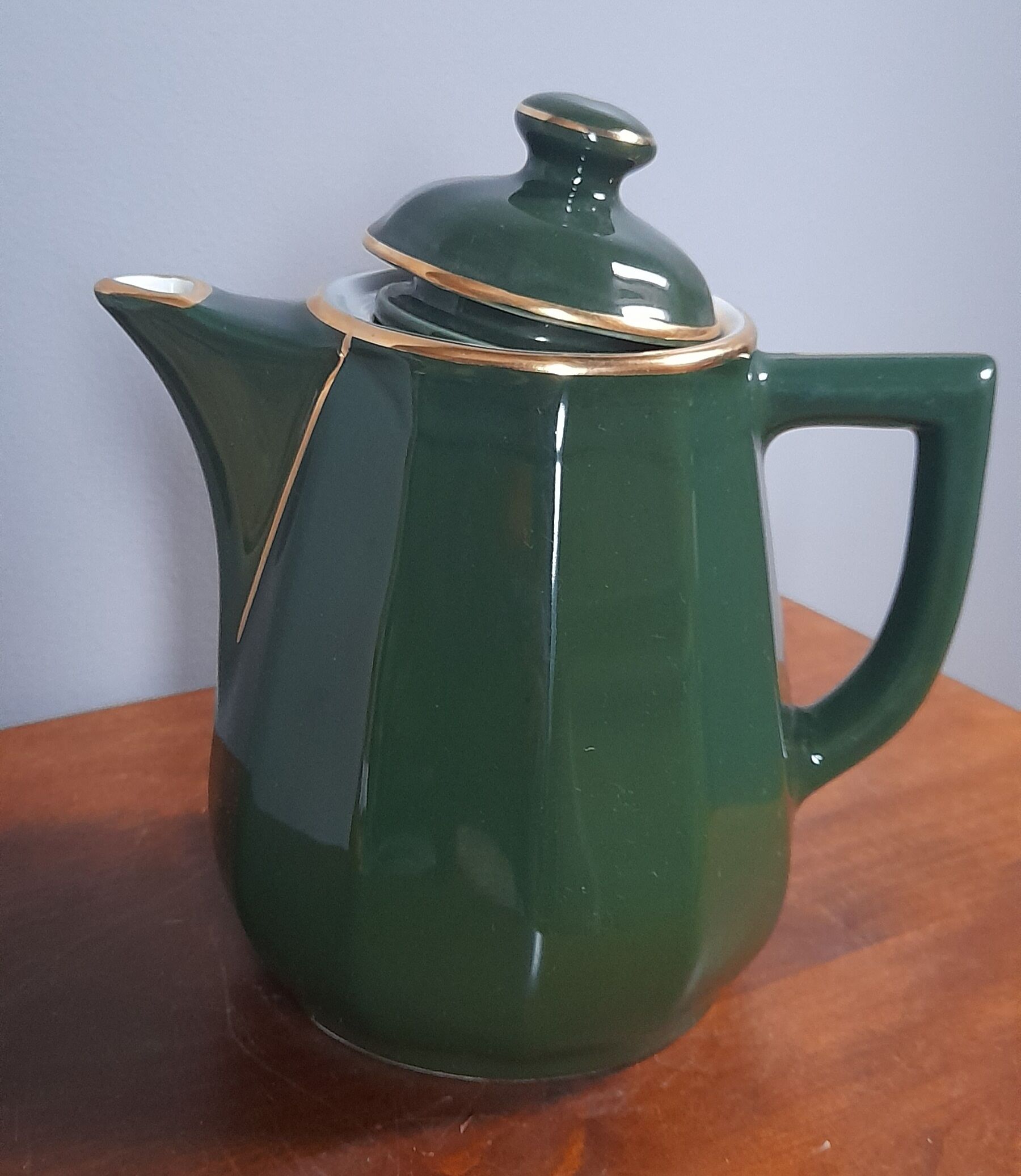 Teapot Apilcp Yves Deshoulières - Empire green and gold - 1980