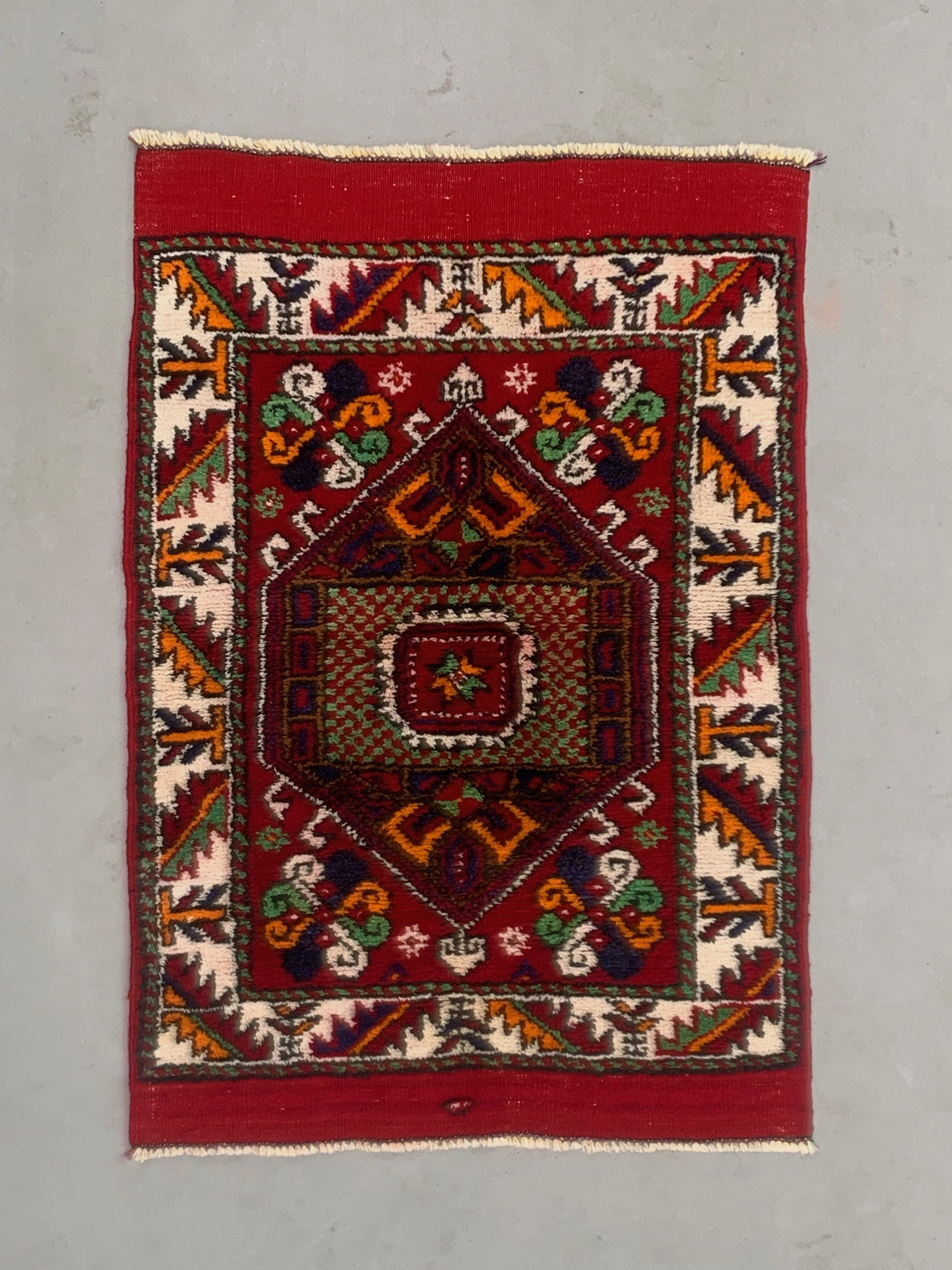 Vintage western Turkish rug oriental 120x80 cm tribal carpet, red
