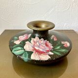 Painted terracotta vase signed with rose motifs, 1950s-1960s.