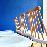 6 vintage wooden and white chairs